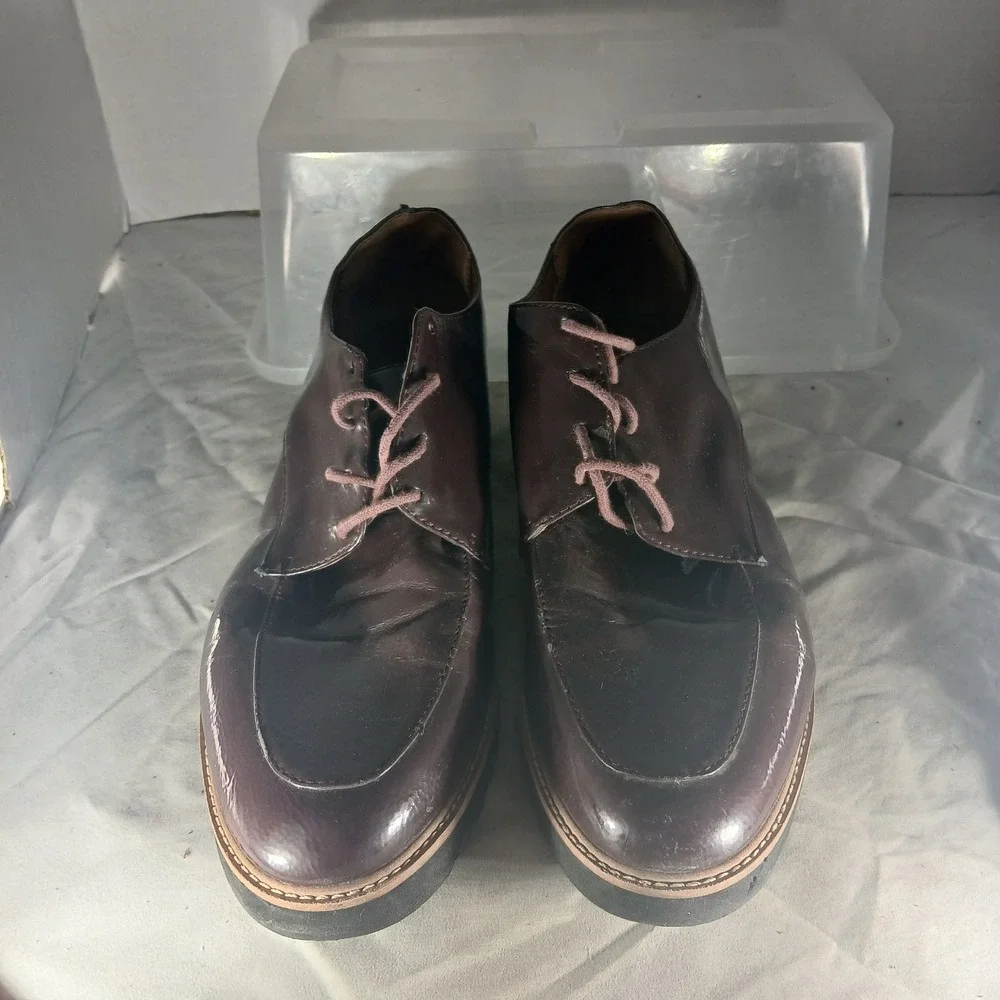 Franco Sarto Charles Burgundy Glossy Lug Sole Oxford Shoes Mens‎ 12M Z286